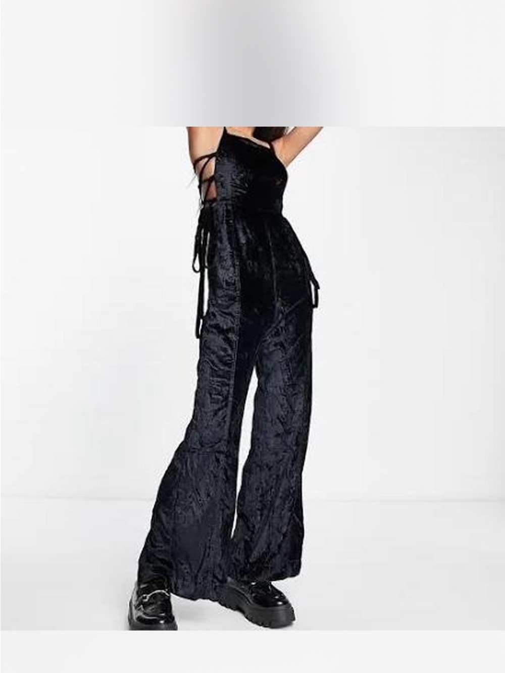 Free people Black Velvet Lace-Up Wide-Leg Jumpsuit